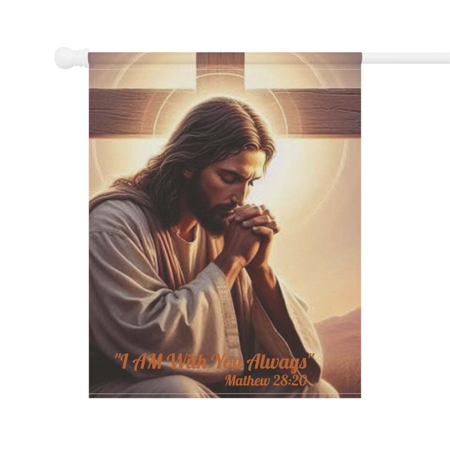 Praying Jesus Garden Flag - "I Am With You Always" Matthew 28:20 Decorative Yard Banner