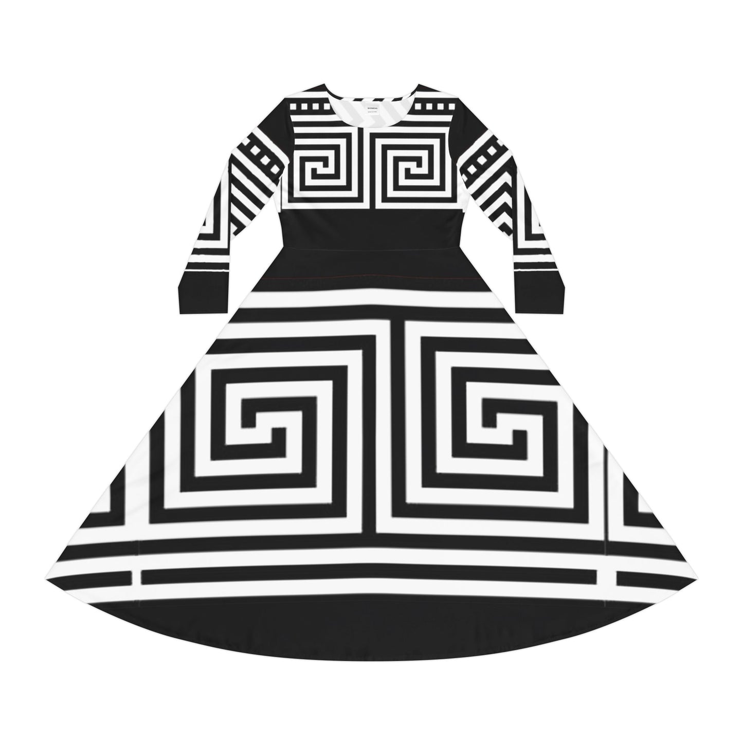 Women's Black on White Greek Pattern Art Lust Dance Dress (AOP)