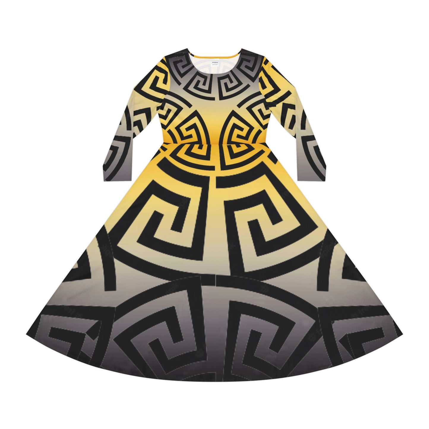 Women's Grey/Yellow Greek Pattern Art Lust Dance Dress (AOP)