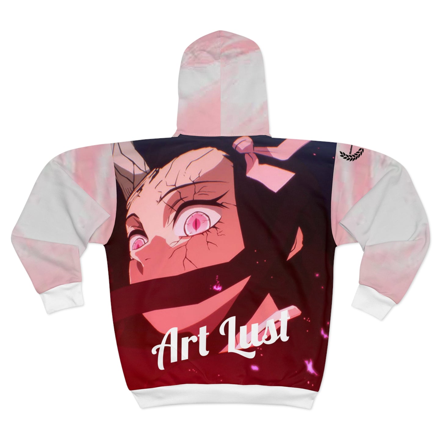 White/Pink Nezuko Art Lust Zip Hoodie (AOP)