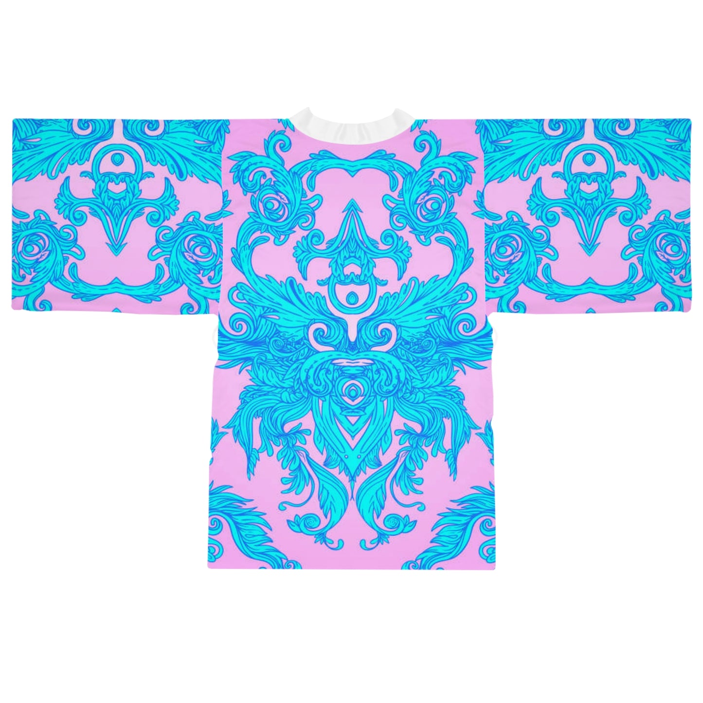 Vibrant Boho Long Sleeve Kimono Robe | Cute Pink & Blue Design