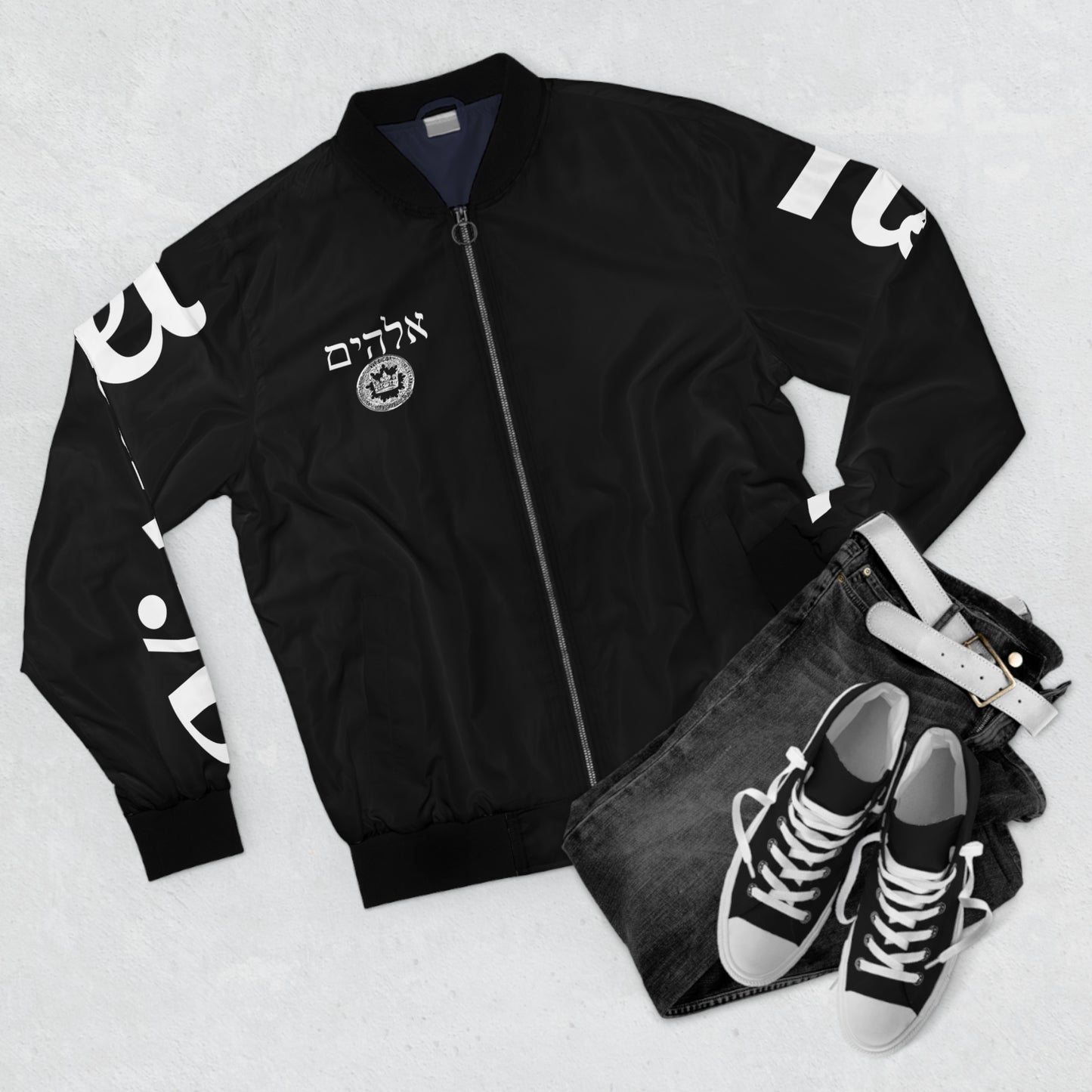 Men's White/Black KOK Bomber Jacket (AOP)