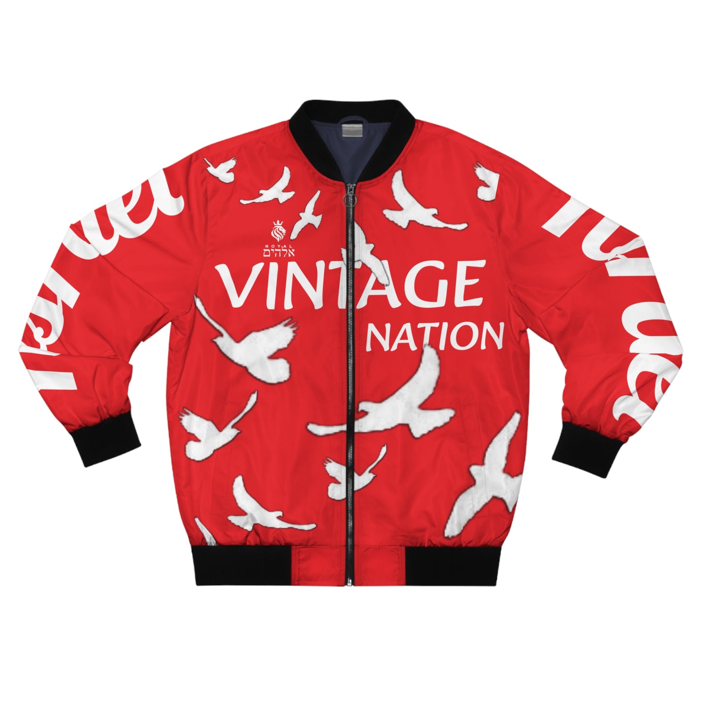 Men's White/Red KOK Bomber Jacket (AOP)
