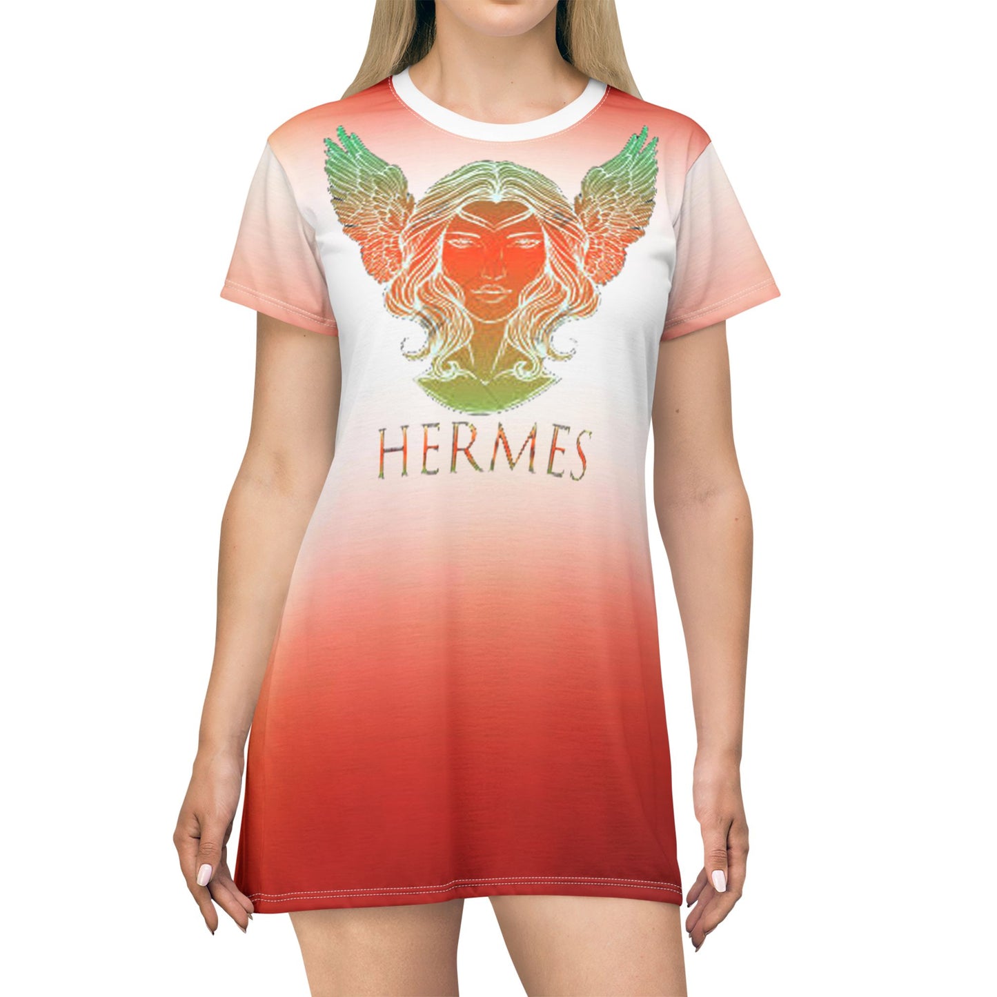Orange Gradient Vintage Leauge of Heirs Art Lust T-Shirt Dress (AOP)