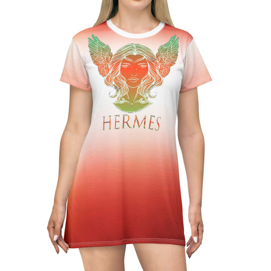 Orange Gradient Vintage Leauge of Heirs Art Lust T-Shirt Dress (AOP)