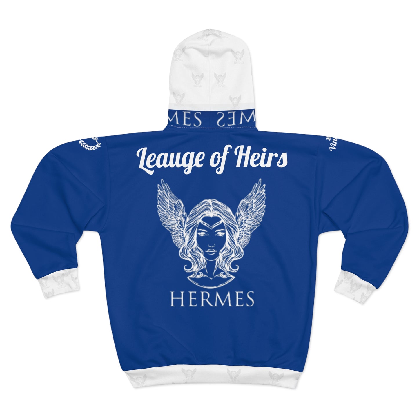 Vintage Blue/ White L.O.H. Art Lust Hermes Unisex Zip Hoodie (AOP)