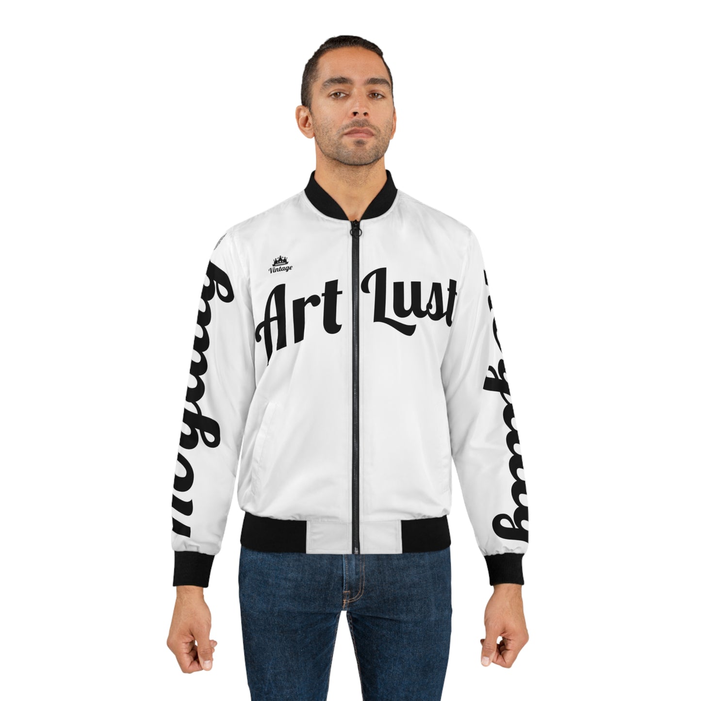 Men's Vintage Art Lust White/Black T.O.K. Bomber Jacket (AOP)