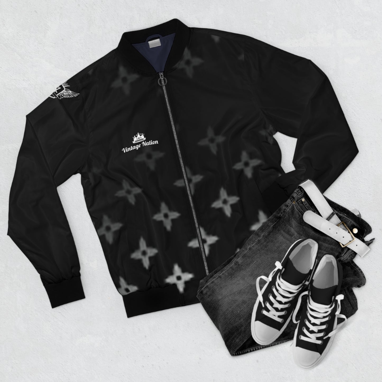 Men's Vintage Black La Fleur Bomber Jacket (AOP)