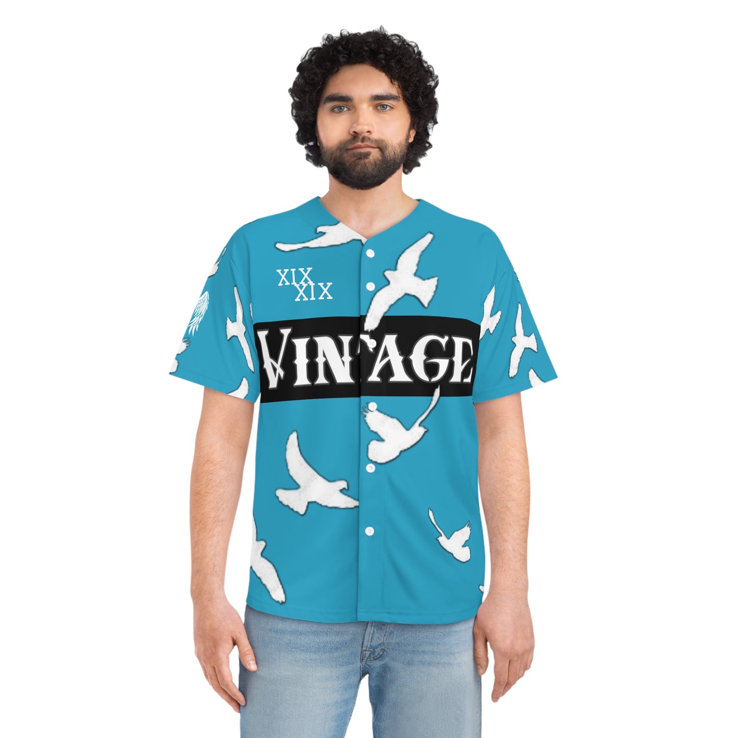 Men's Sky Blue/White Vintage Art Lust Dove's Above Baseball Jersey
