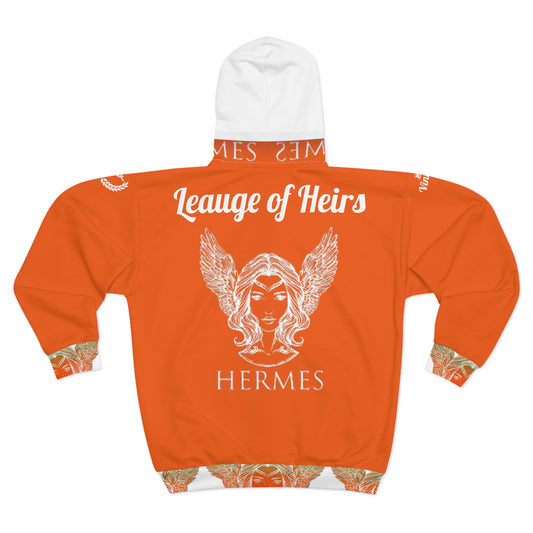 Vintage Dark Orange L.O.H. Art Lust Hermes Unisex Zip Hoodie (AOP)