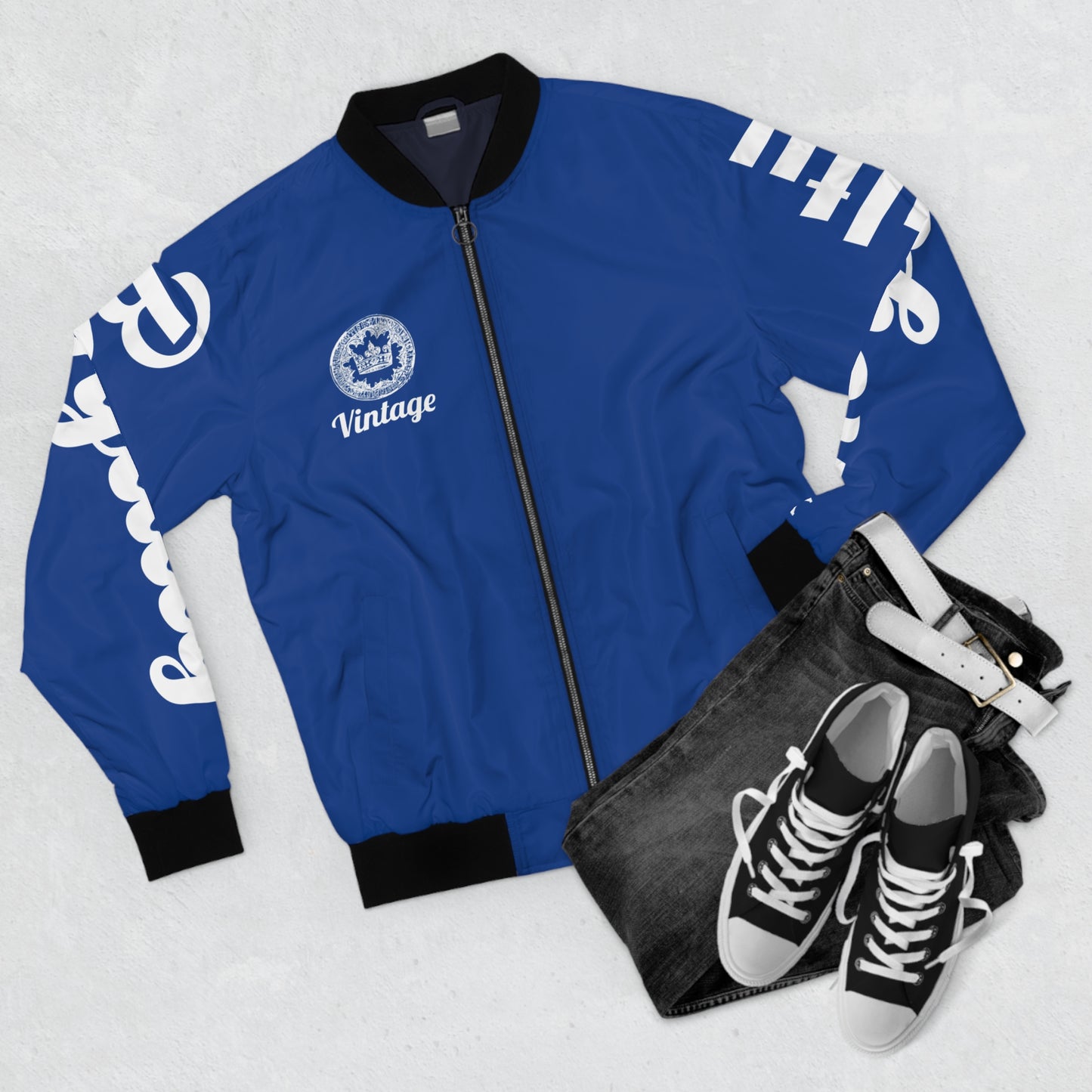 Men's Vintage LLTK AOP Blue Bomber Jacket