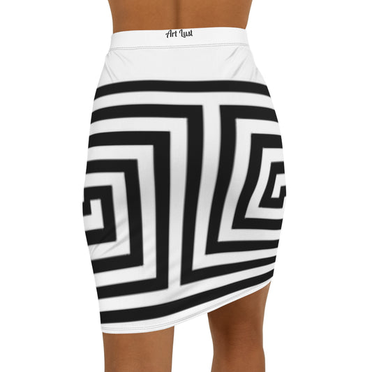 Women's Black/White Vintage Art Lust Mini Skirt (AOP)