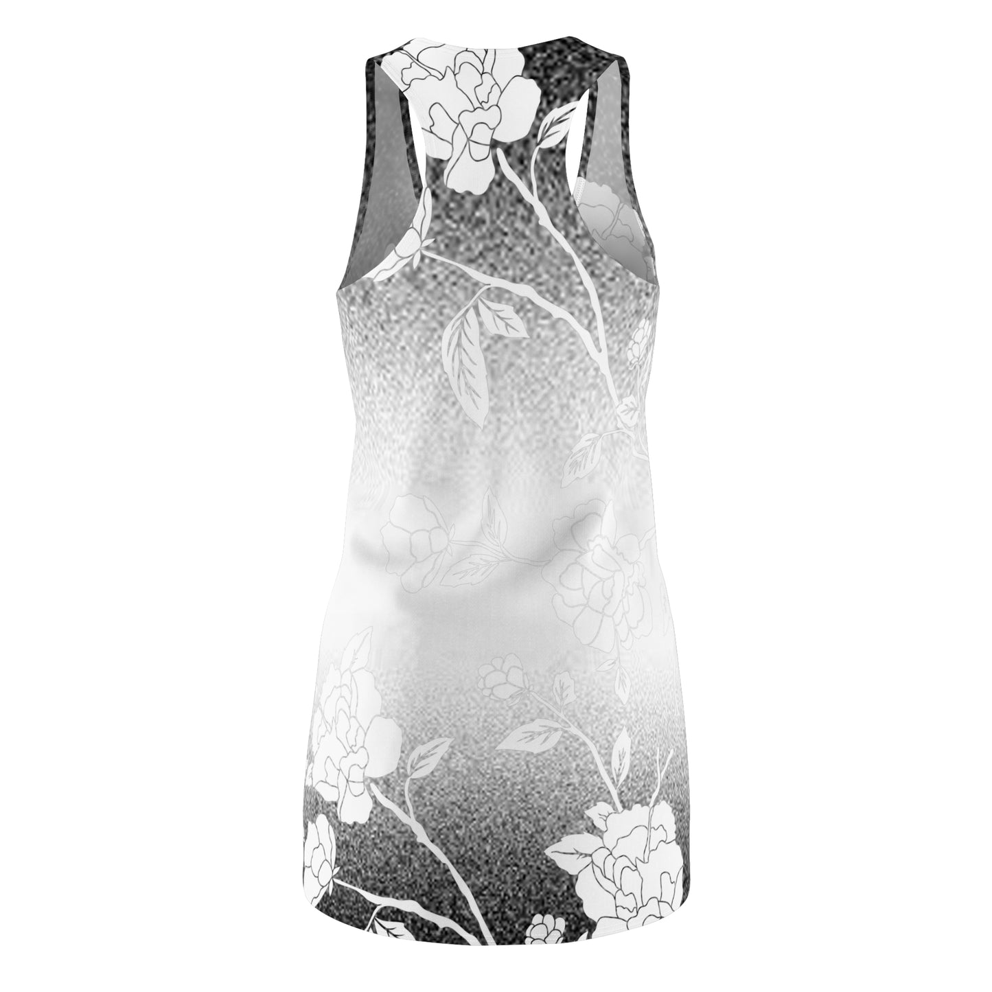 Women's Black/White Floral Gradient Cut & Sew Racerback Dress (AOP)
