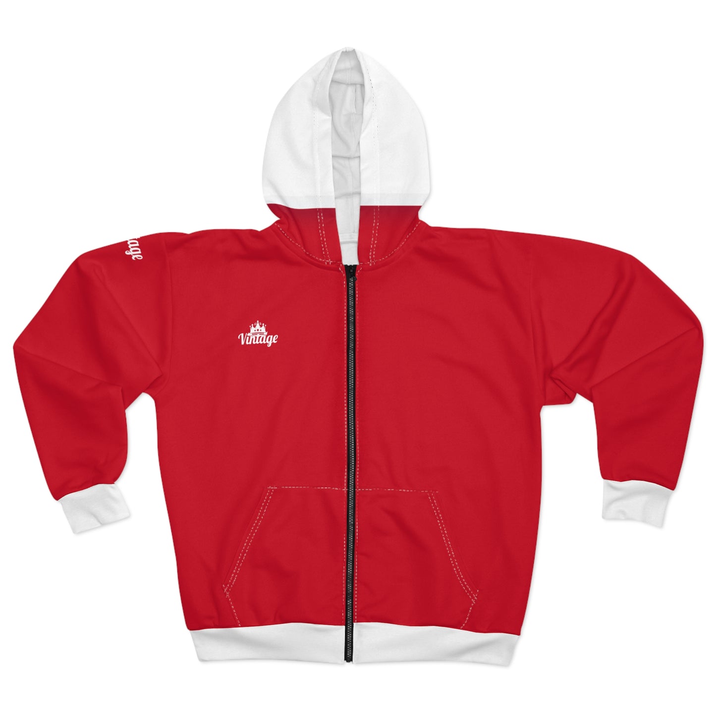 Vintage Red/White L.O.H. Art Lust Hermes Unisex Zip Hoodie (AOP)
