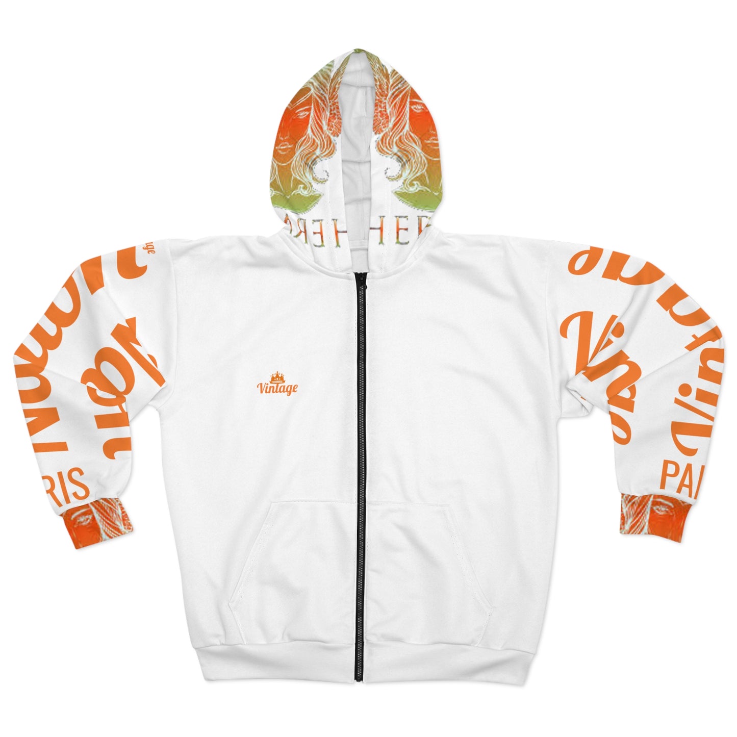 Vintage Nation Orange L.O.H. Art Lust Hermes Unisex Zip Hoodie (AOP)