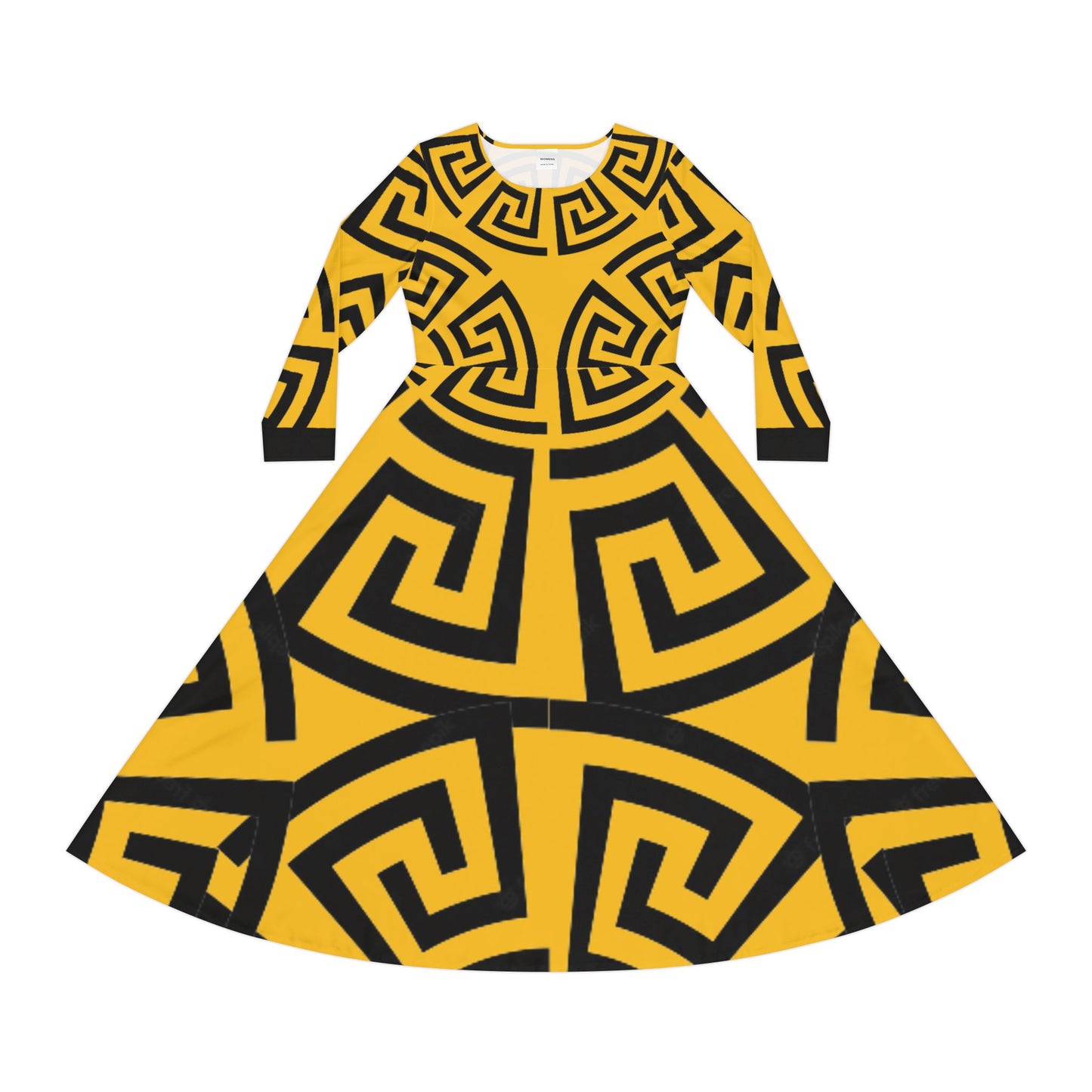Women's Yellow/Black Greek Pattern Art Lust Dance Dress (AOP)