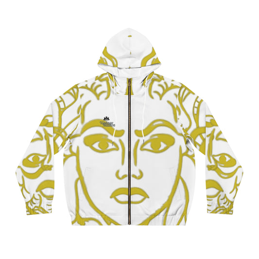 Men's Gold White Madusa Full-Zip Hoodie (AOP)