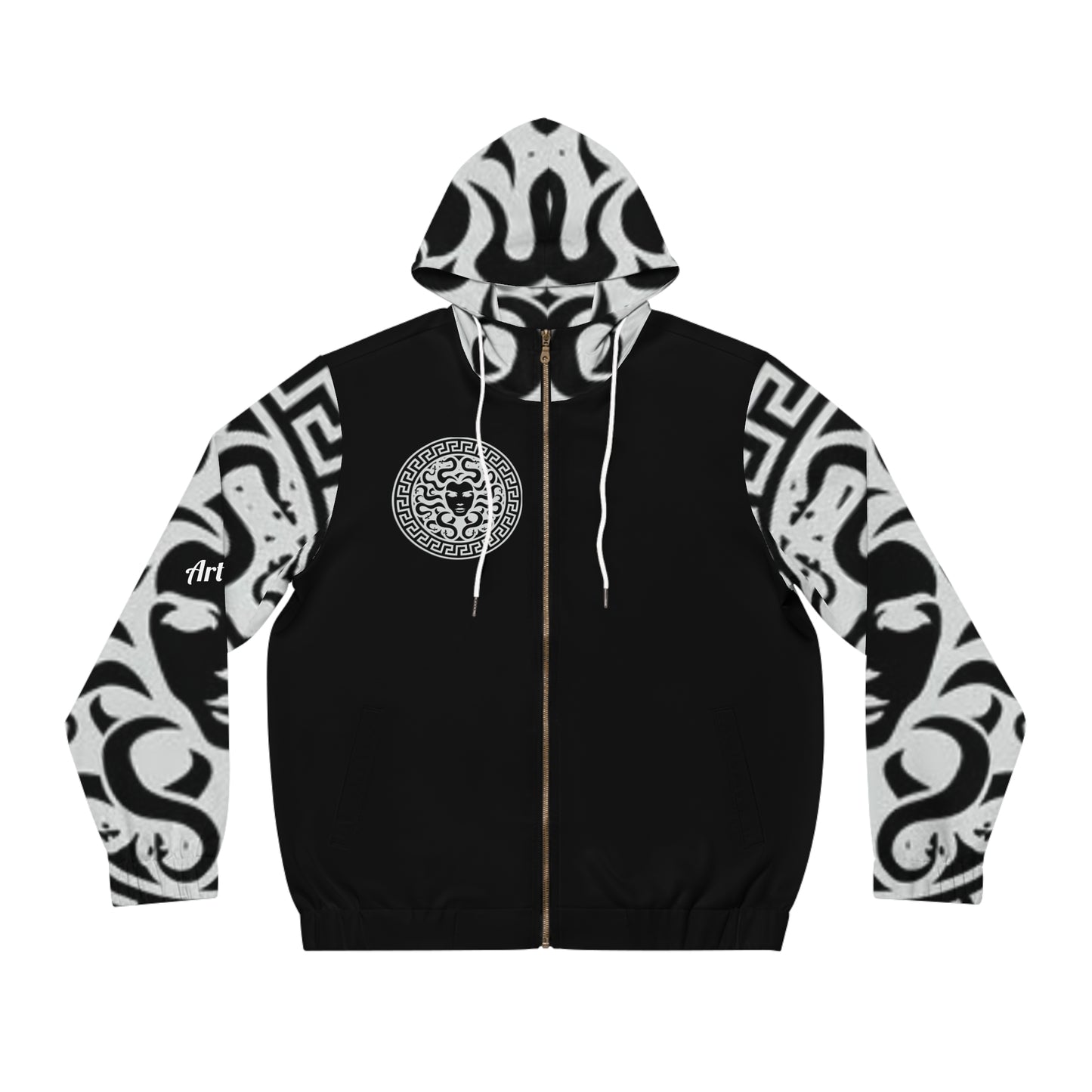 Men's Black/White Madusa Full-Zip Hoodie (AOP)