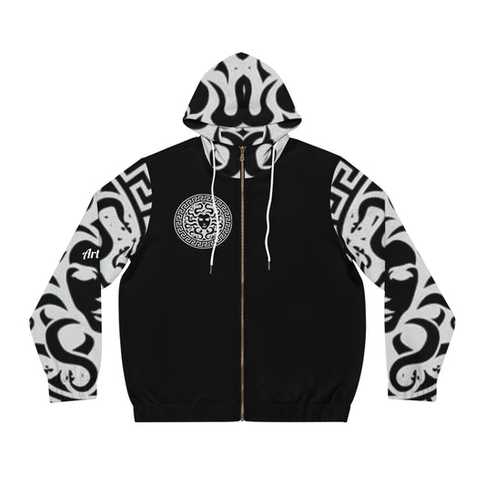 Men's Black/White Madusa Full-Zip Hoodie (AOP)