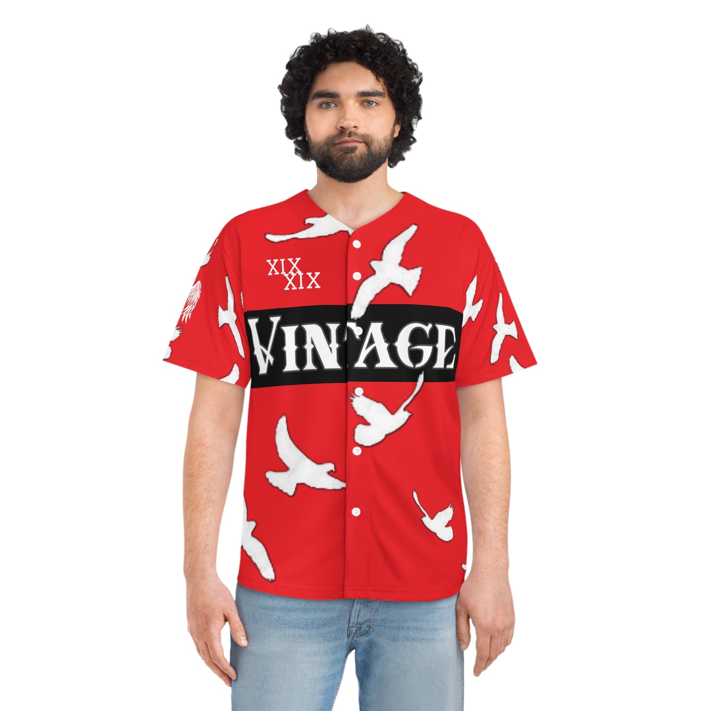 Men's Red/White Vintage Art Lust Dove's Above Baseball Jersey