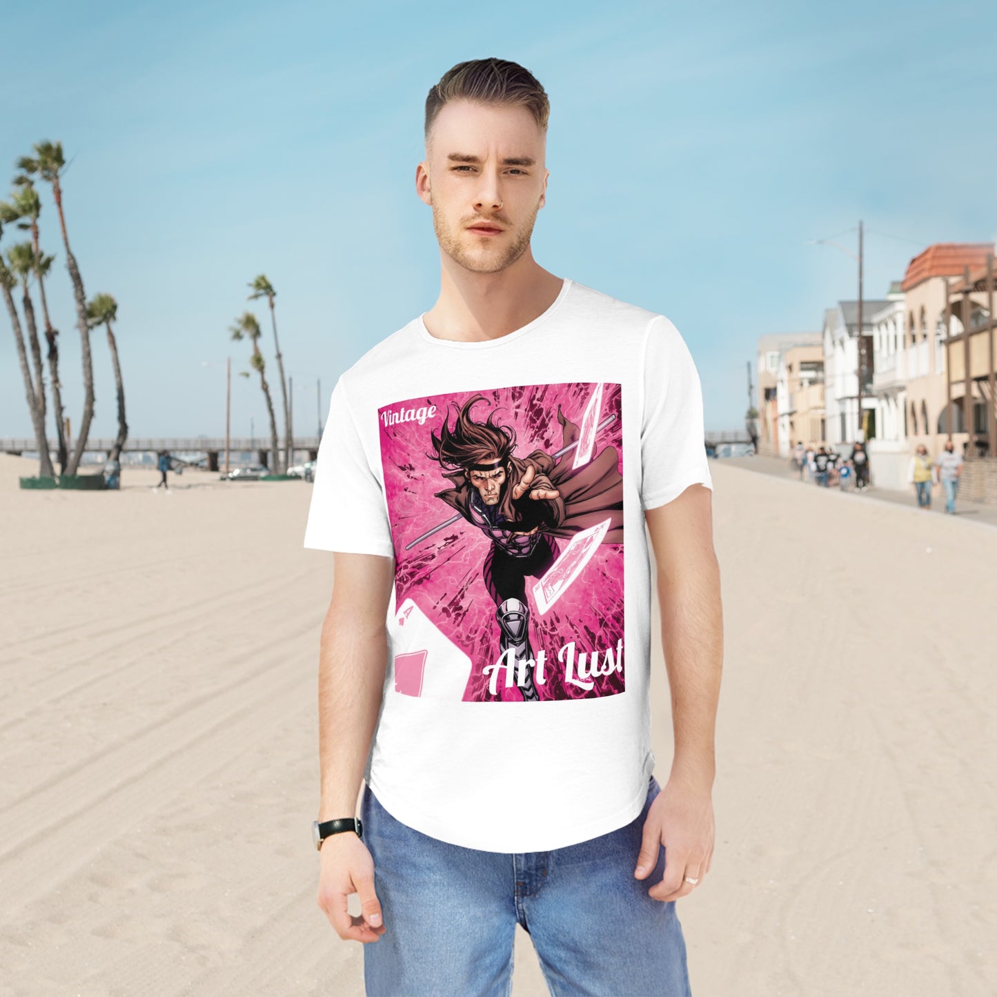 Men's Gambit Ill. Comic Art Lust Jersey Curved Hem Tee