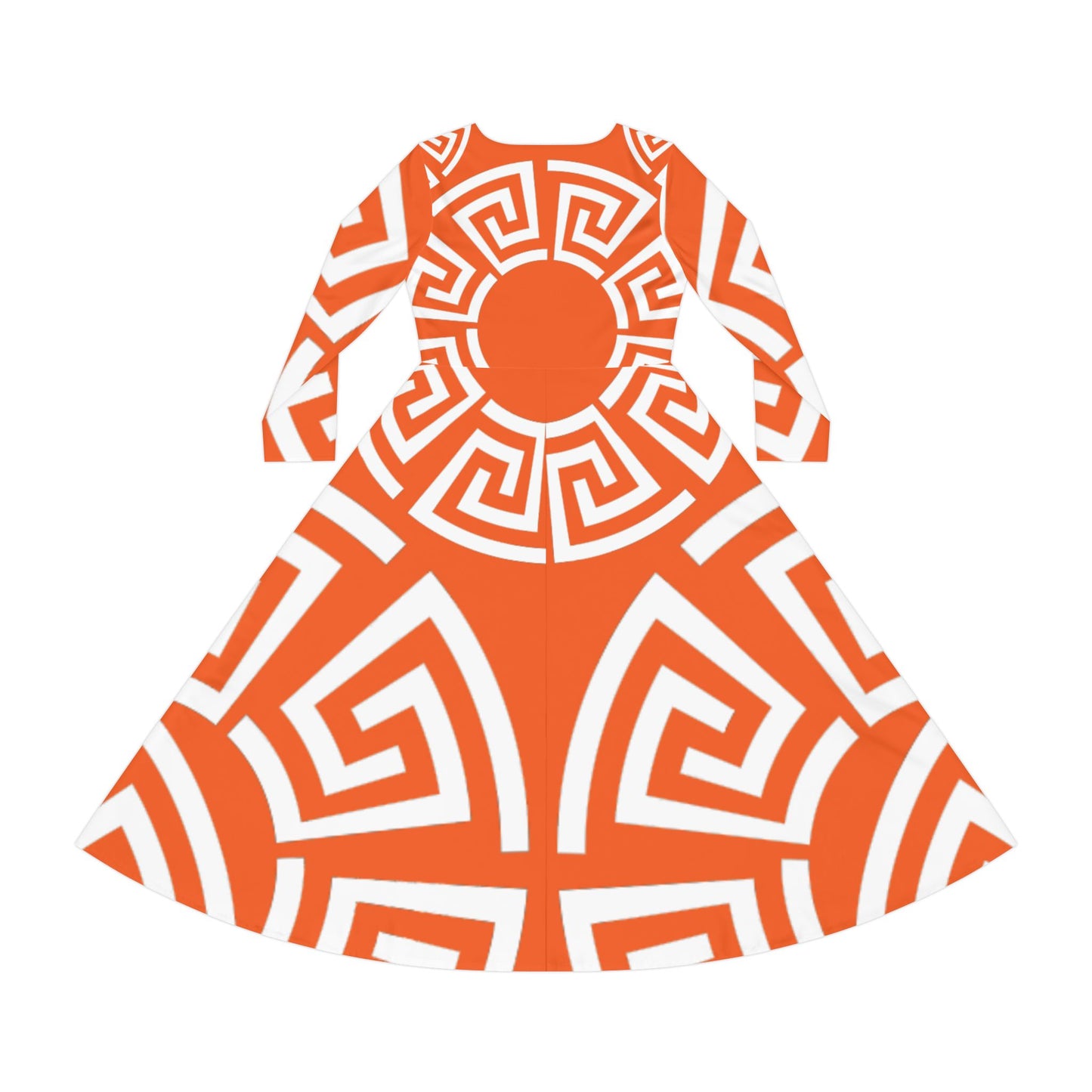 Women's Orange/White Greek Pattern Art Lust Dance Dress (AOP)