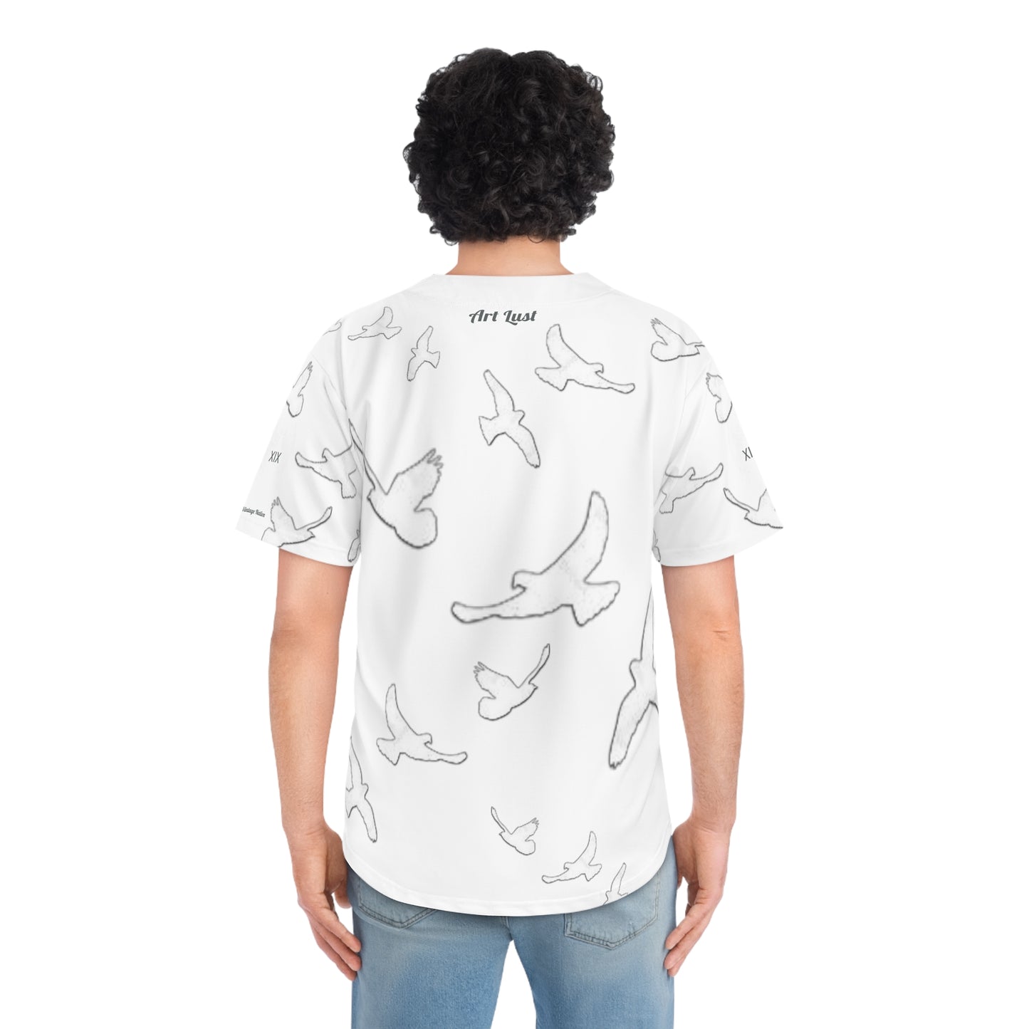 Men's Grey/White Vintage Art Lust Dove's Above Baseball Jersey