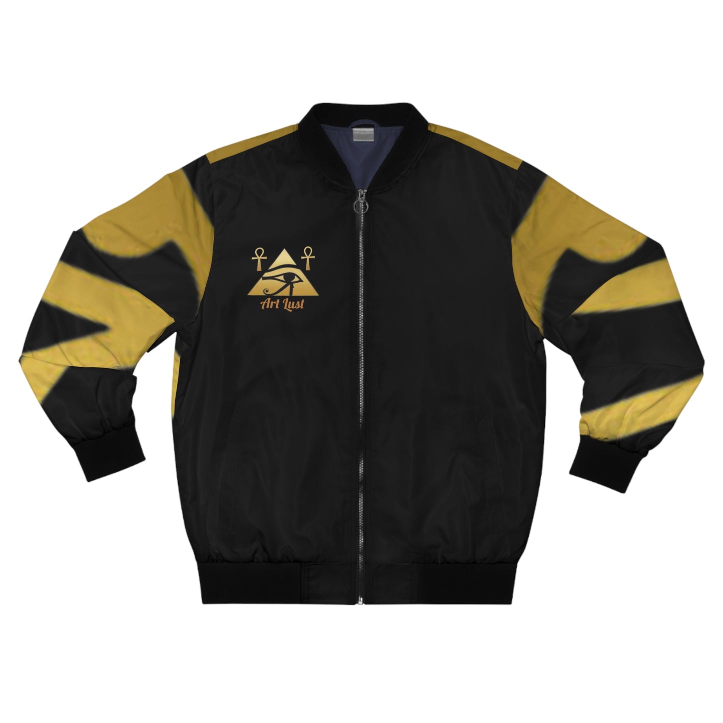 Men's Black/Gold Hidden Anubus Bomber Jacket (AOP)