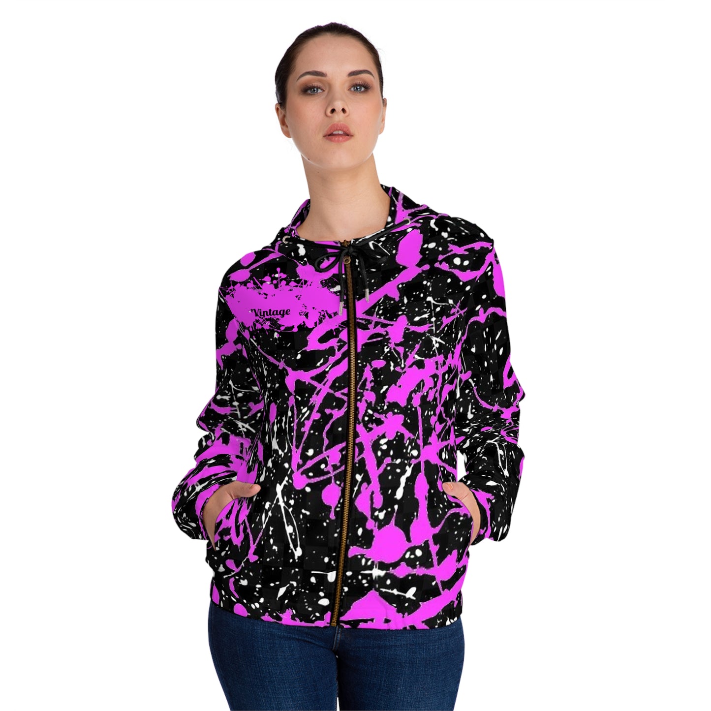 Womens Full-Zip Exotic Pink Hoodie (AOP)
