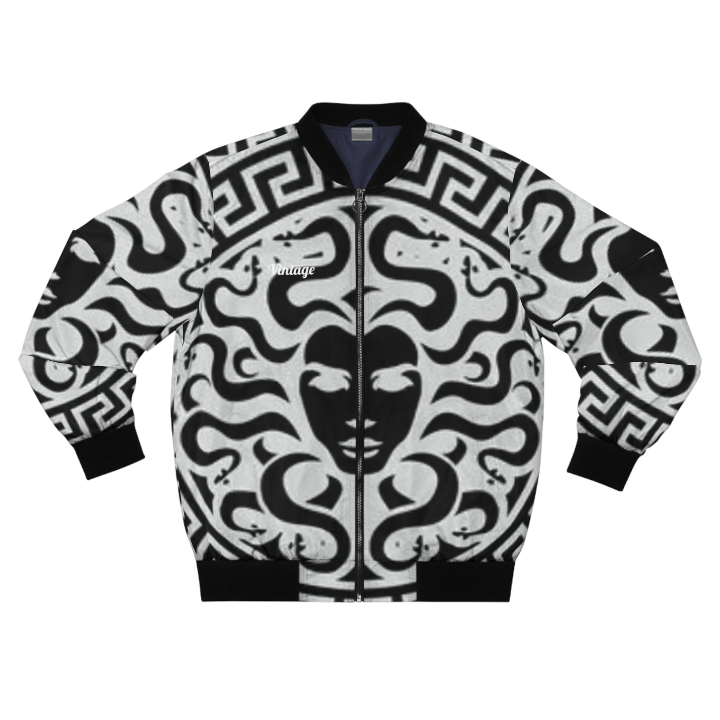 Men's White/Black Lion Madusa Bomber Jacket (AOP)