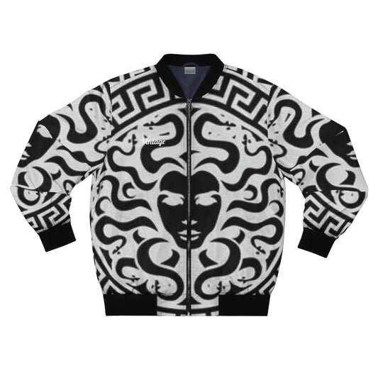 Men's White/Black Lion Madusa Bomber Jacket (AOP)