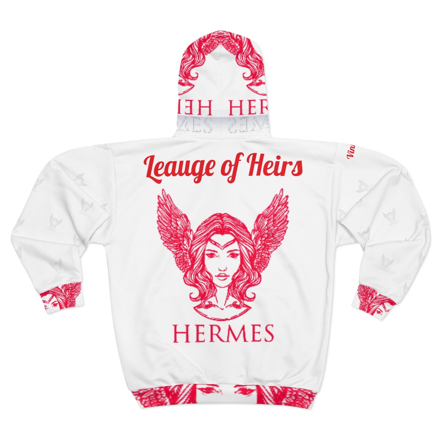 Vintage Red/White L.O.H. Art Lust Hermes Unisex Zip Hoodie (AOP)
