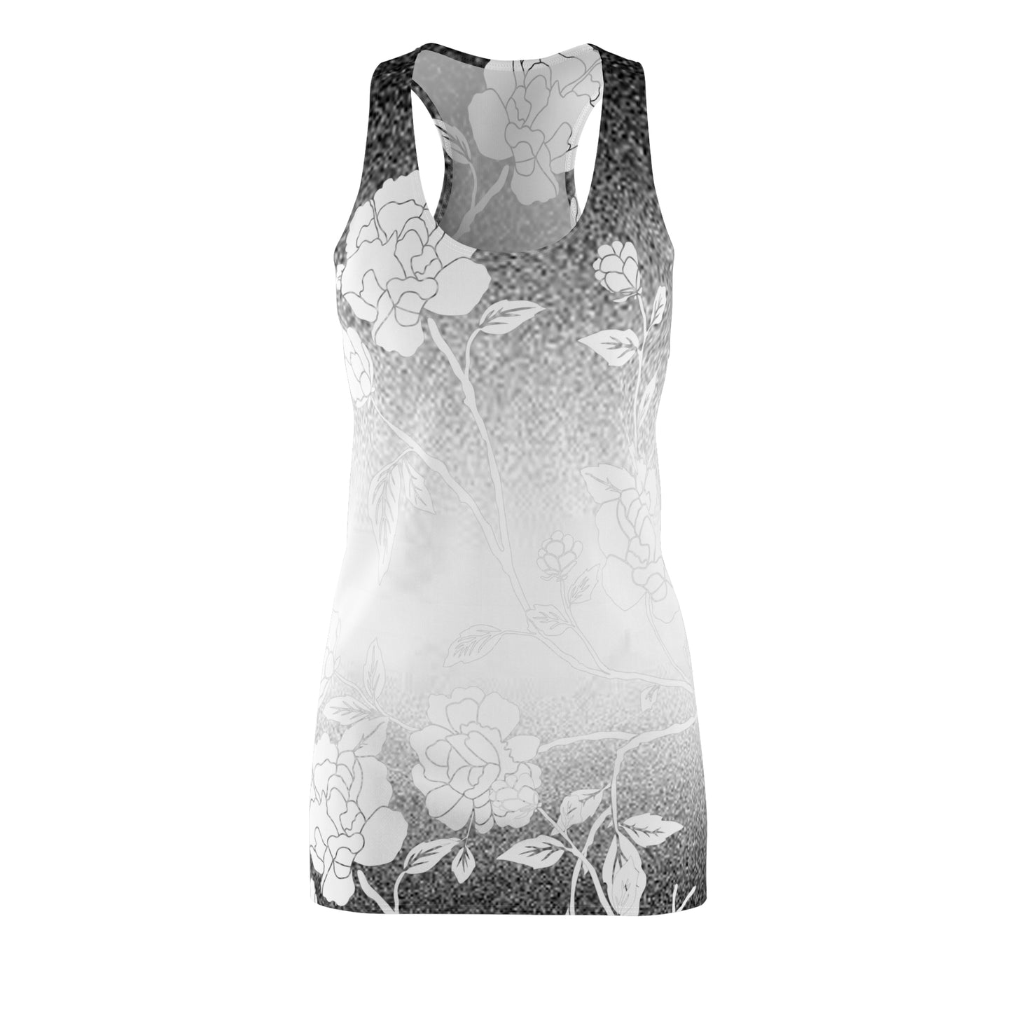 Women's Black/White Floral Gradient Cut & Sew Racerback Dress (AOP)
