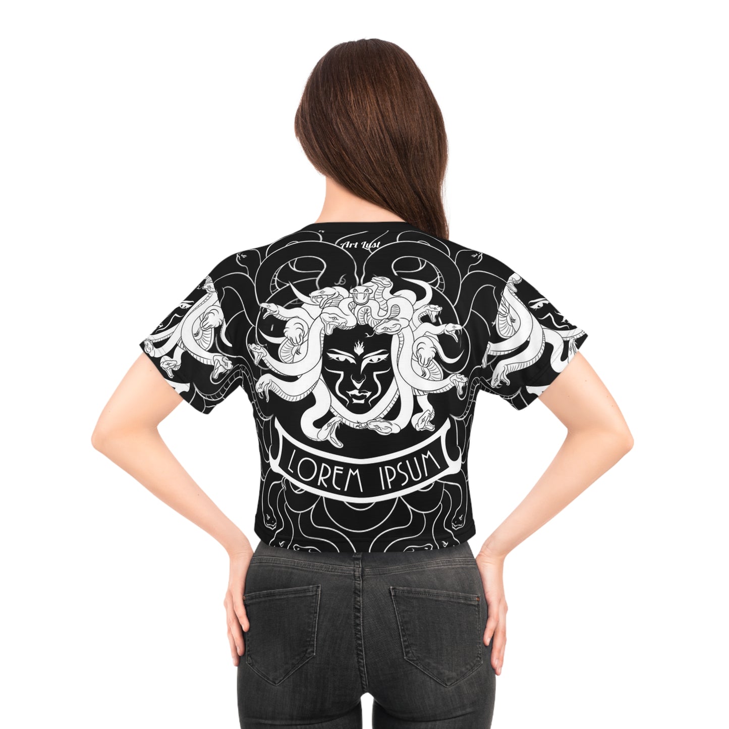 Black/White Madusa Crop Tee (AOP)