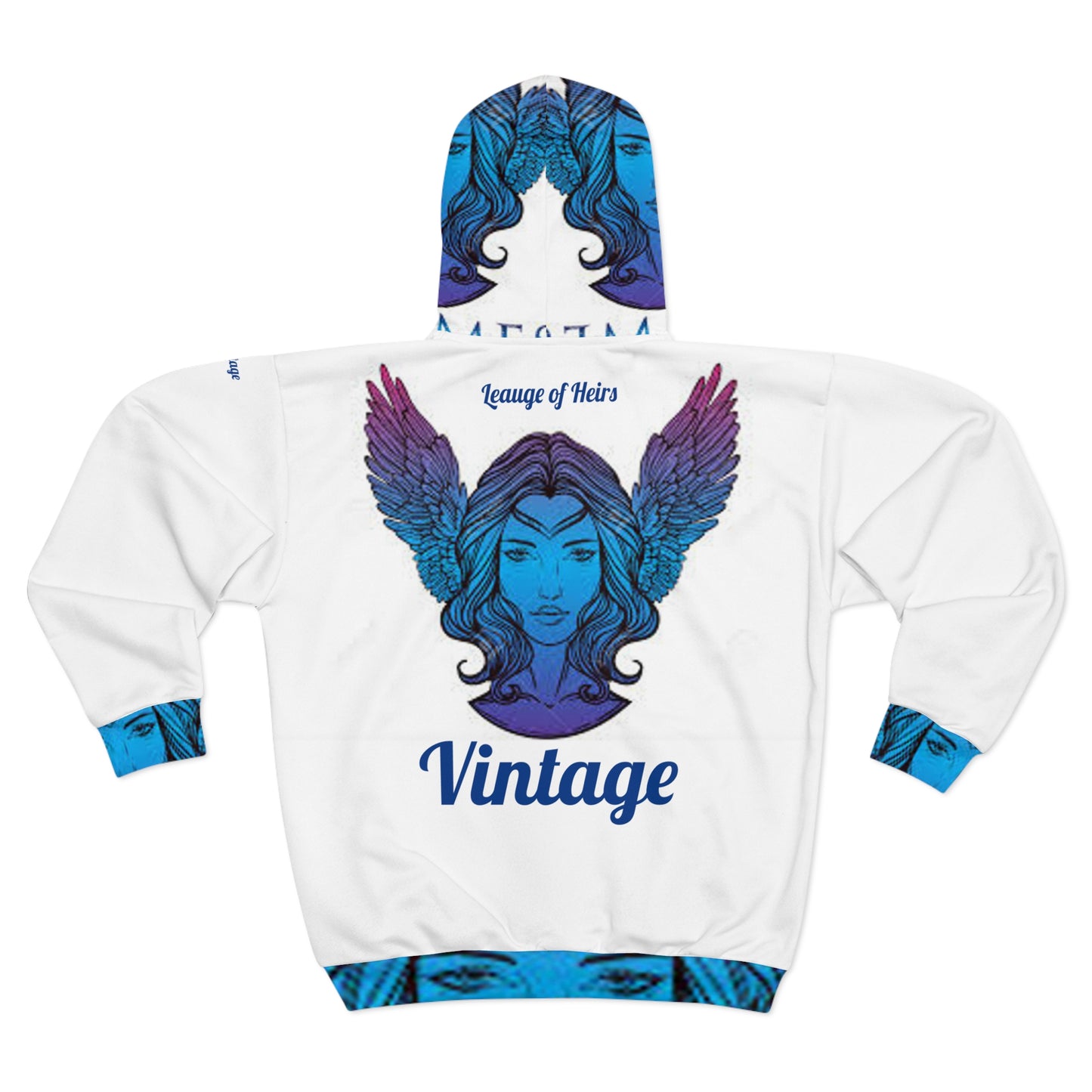 Vintage Blue L.O.H. Art Lust Hermes Unisex Zip Hoodie (AOP)