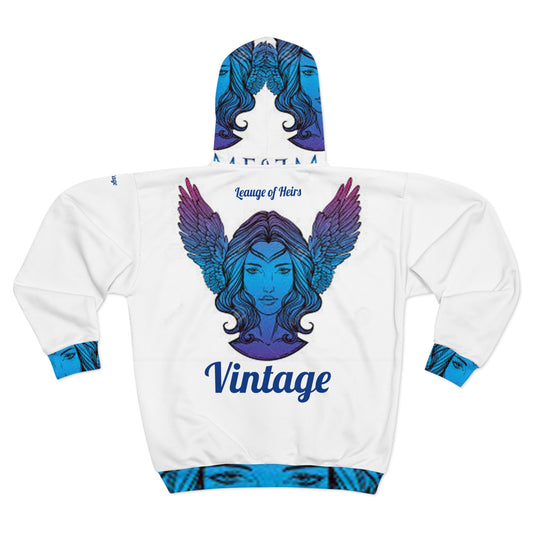 Vintage Blue L.O.H. Art Lust Hermes Unisex Zip Hoodie (AOP)