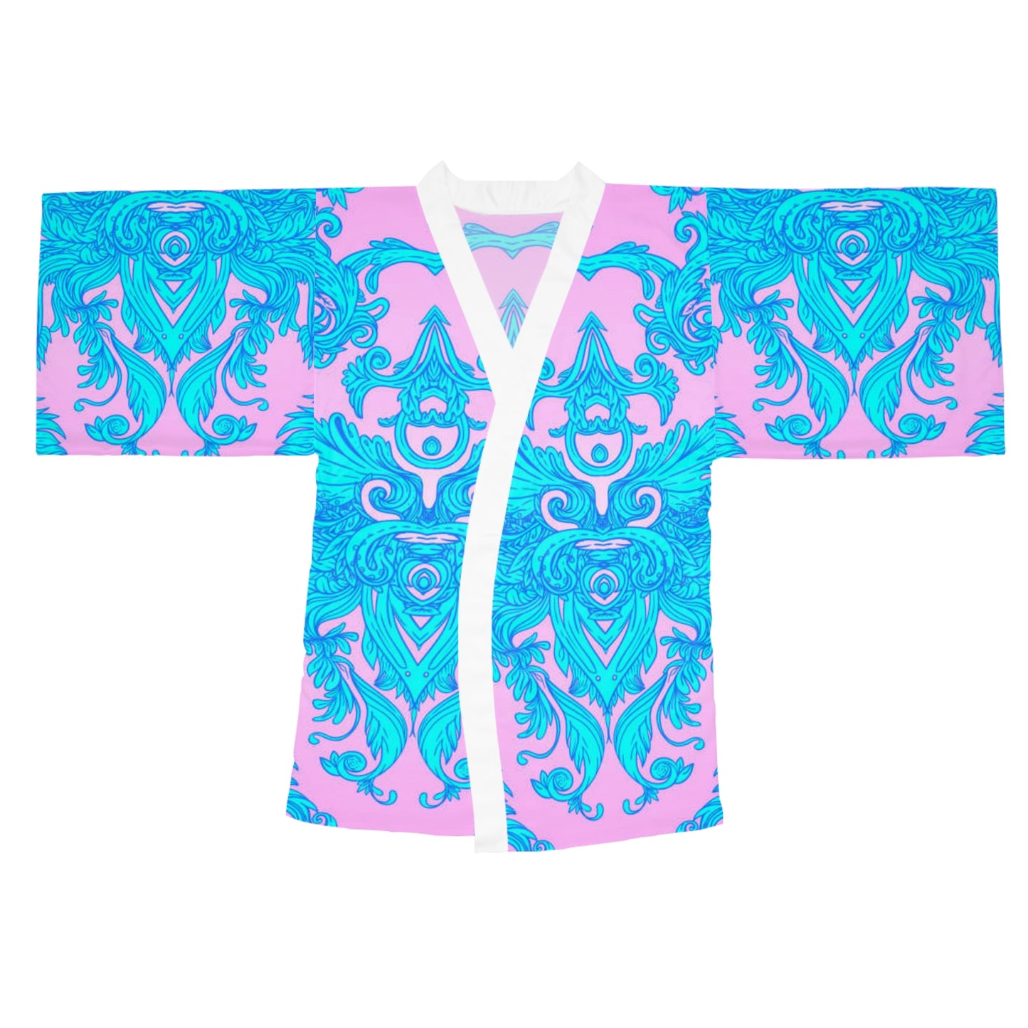 Vibrant Boho Long Sleeve Kimono Robe | Cute Pink & Blue Design