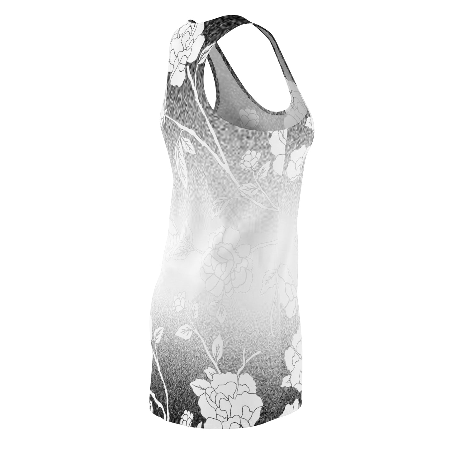 Women's Black/White Floral Gradient Cut & Sew Racerback Dress (AOP)