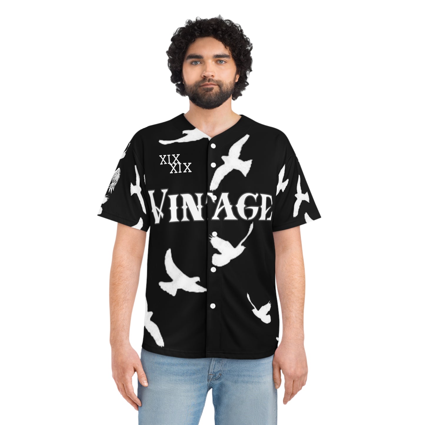Men's Black/White Vintage Art Lust Dove's Above Baseball Jersey