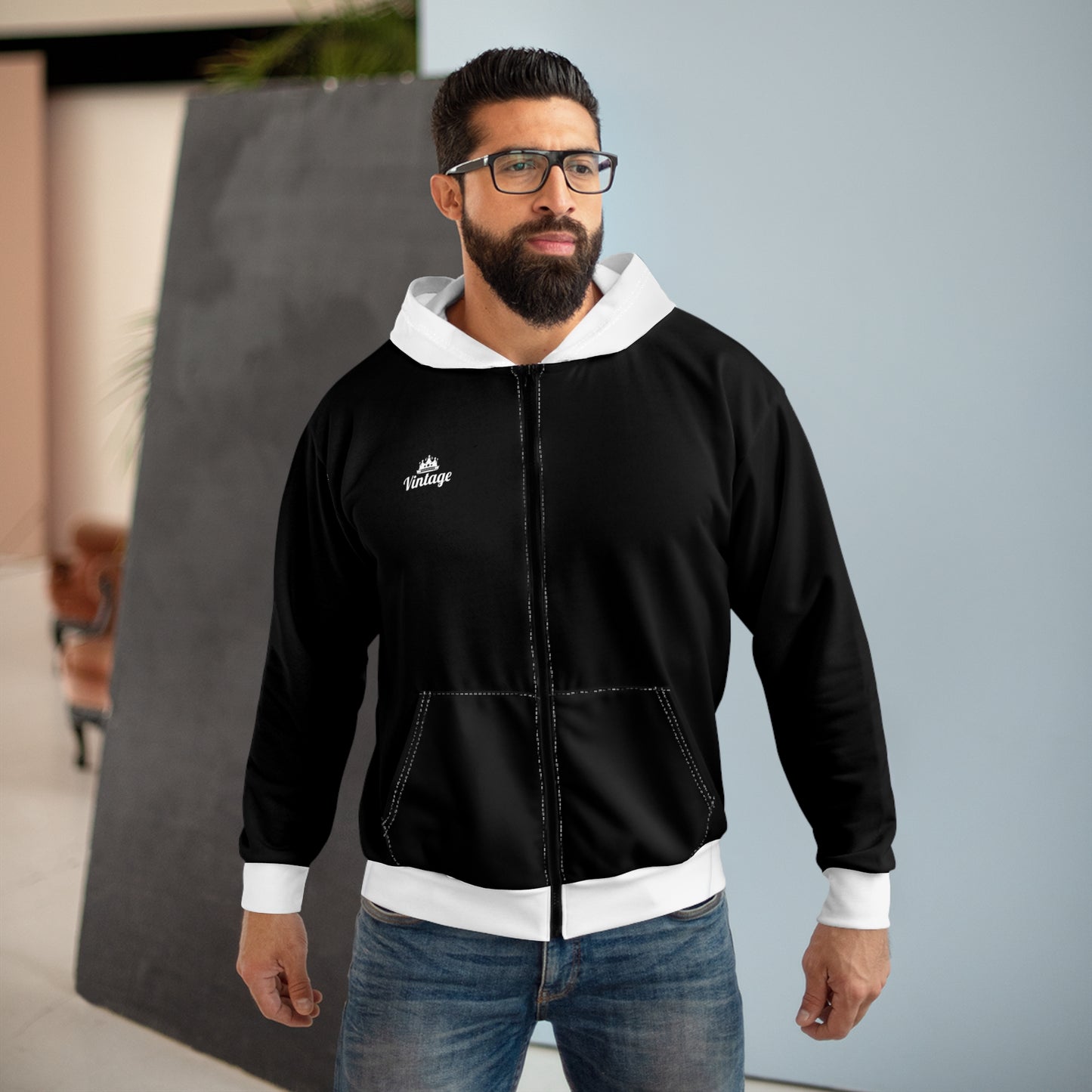Black Freecss Art Lust Zip Hoodie (AOP)