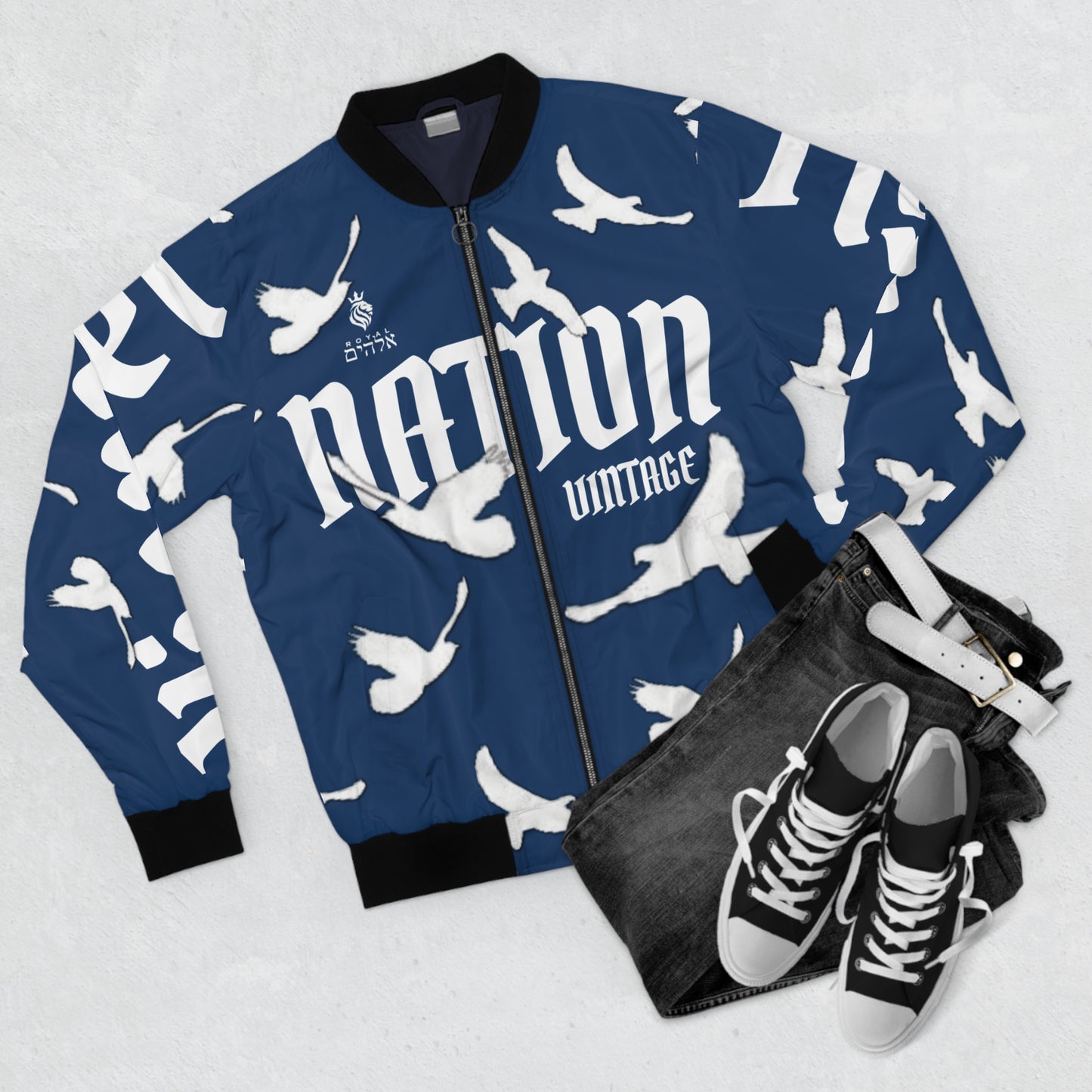 Men's Ashy Blue/White K.O.K. Bomber Jacket