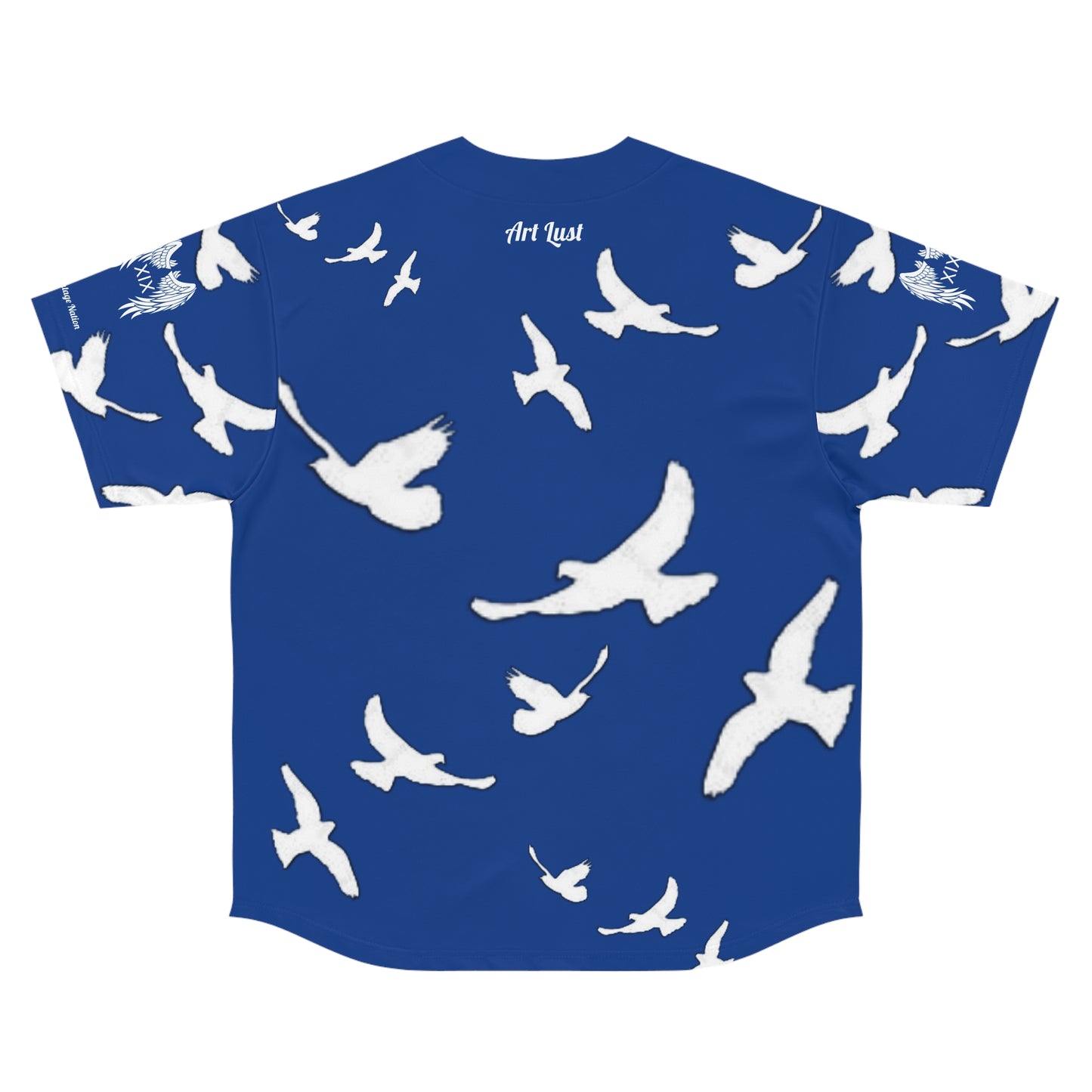 Men's Blue/White Vintage Art Lust Dove's Above Baseball Jersey