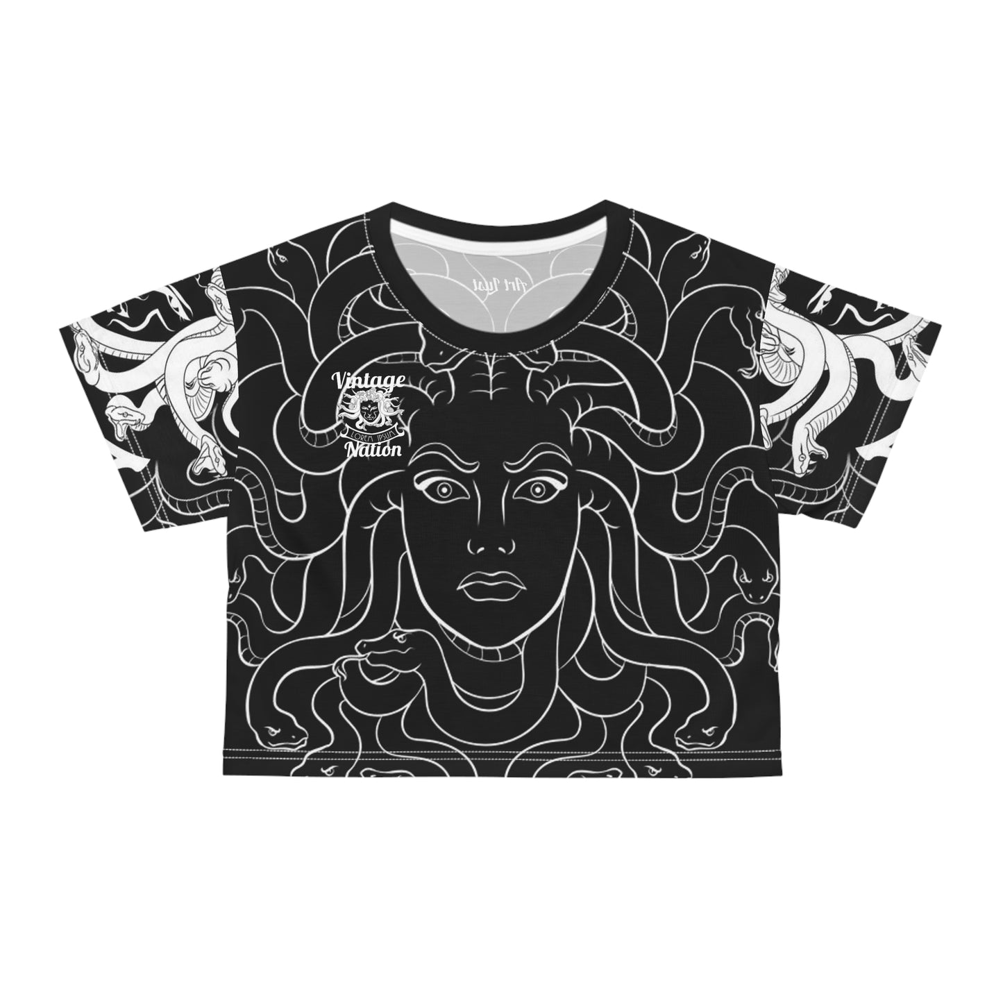 Black/White Madusa Crop Tee (AOP)