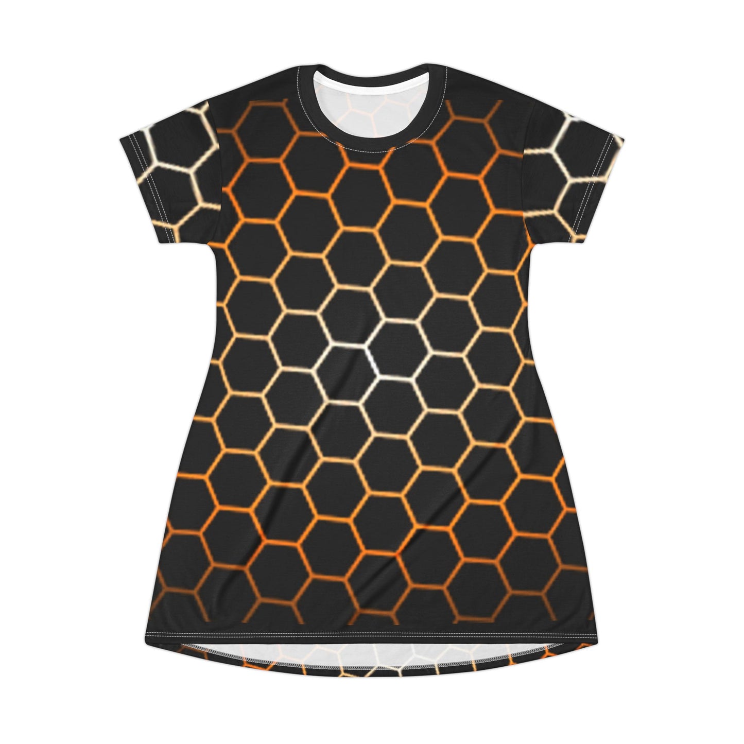 Gold/Black Honeycomb Pattern Art Lust T-Shirt Dress (AOP)