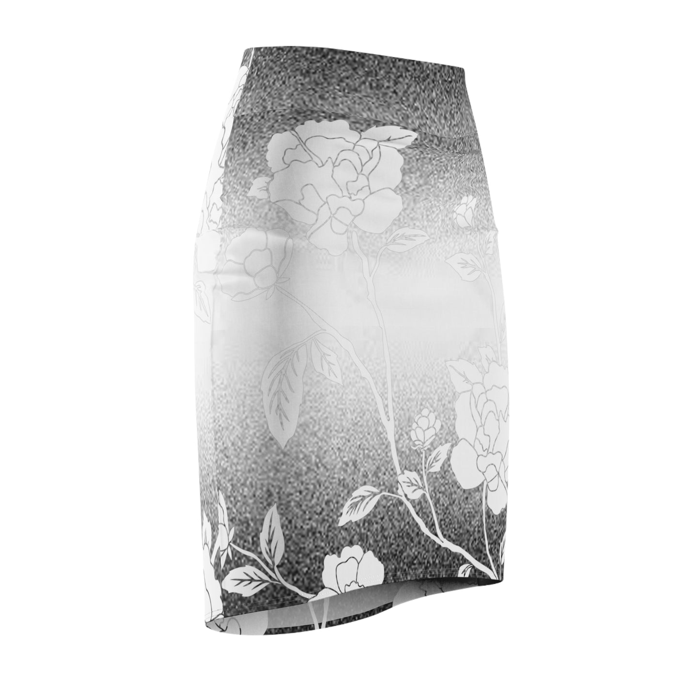 Women's Floral Black/White Gradient Pencil Skirt (AOP)