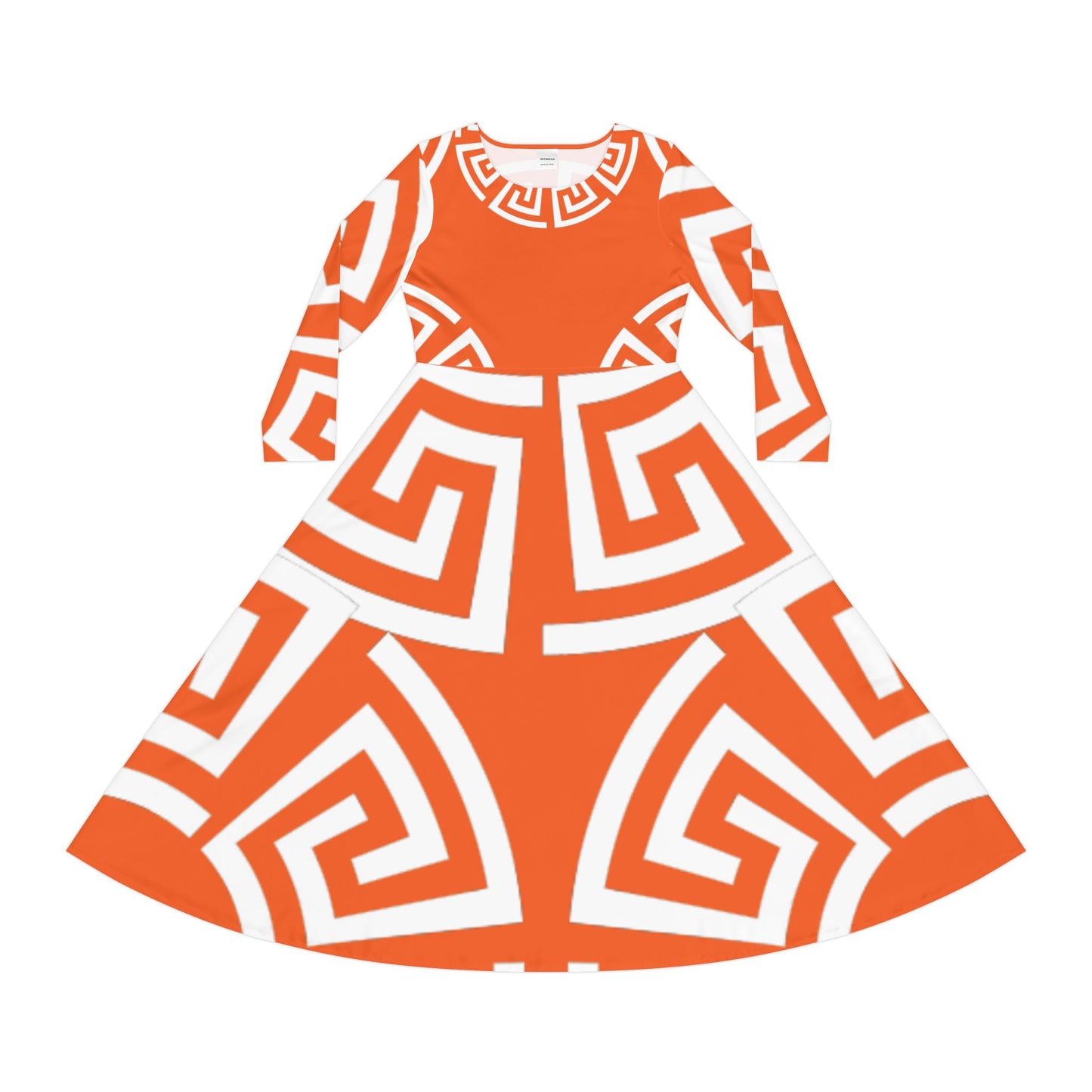 Women's Orange/White Greek Pattern Art Lust Dance Dress (AOP)