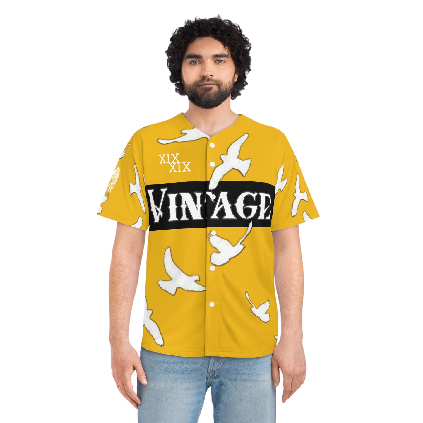 Men's Yellow/White Vintage Art Lust Dove's Above Baseball Jersey