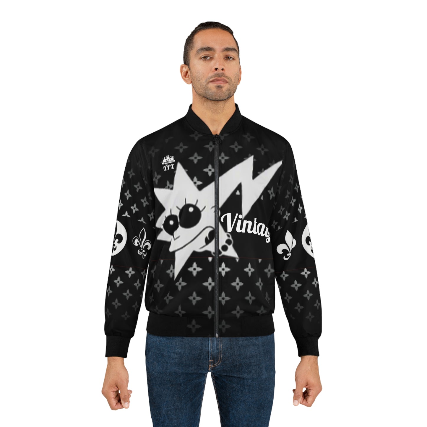 Men's White/Black Art Lust Lisa Bomber Jacket (AOP)