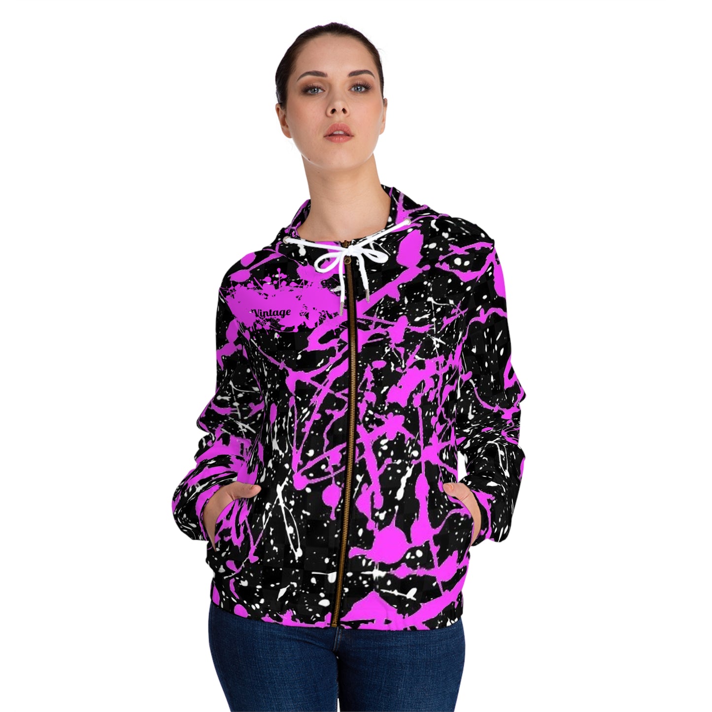 Womens Full-Zip Exotic Pink Hoodie (AOP)