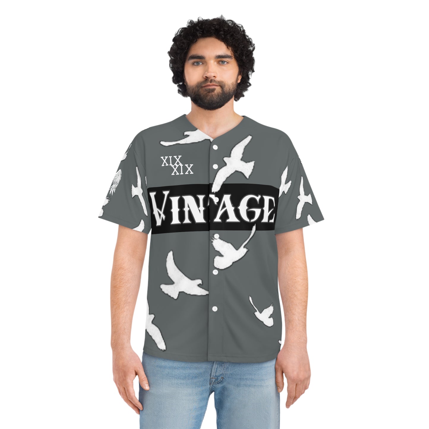 Men's Grey/White Vintage Art Lust Dove's Above Baseball Jersey